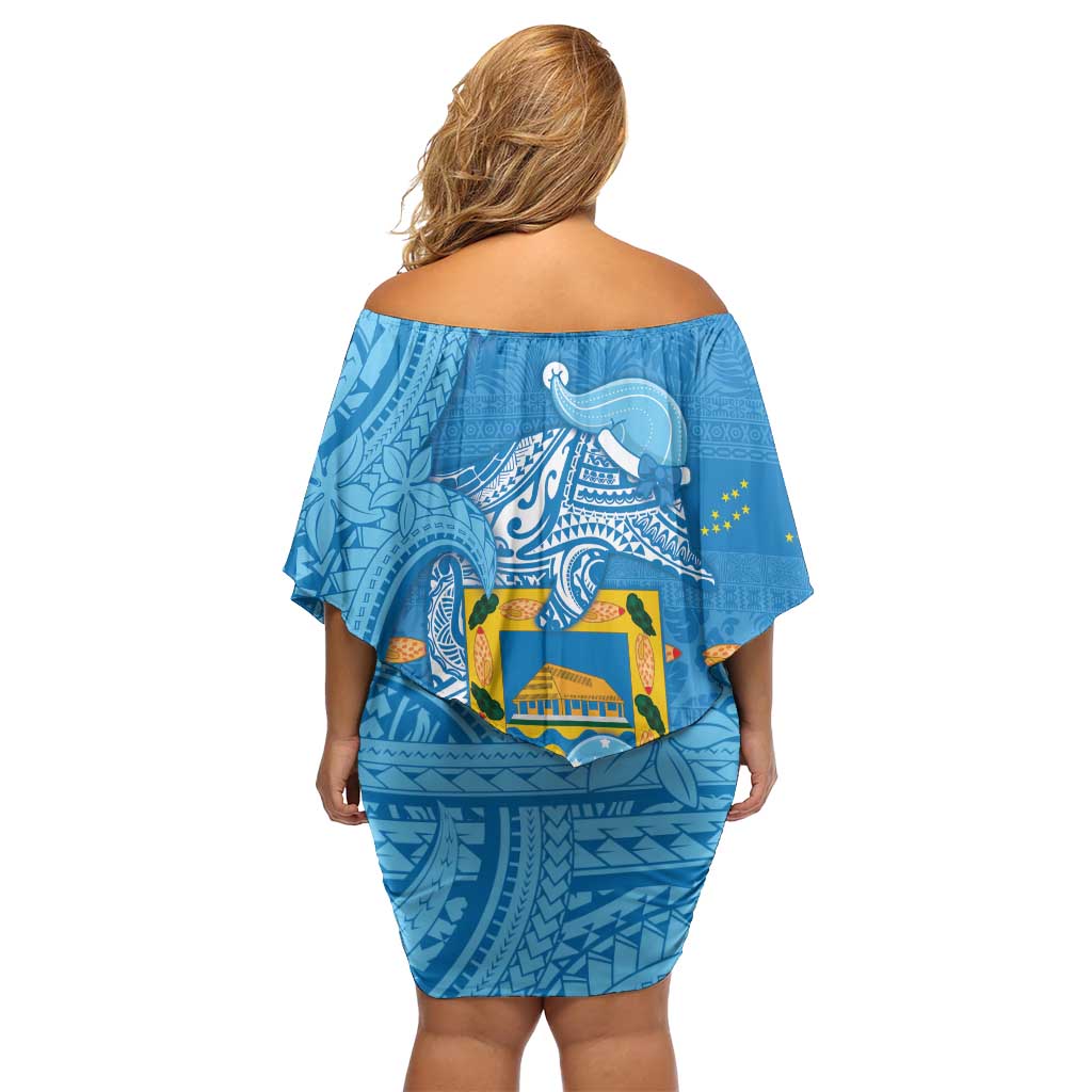 Tuvalu Christmas Family Matching Off Shoulder Short Dress and Hawaiian Shirt Dolphins Santa Xmas Tribal Waves DT05 - Polynesian Pride