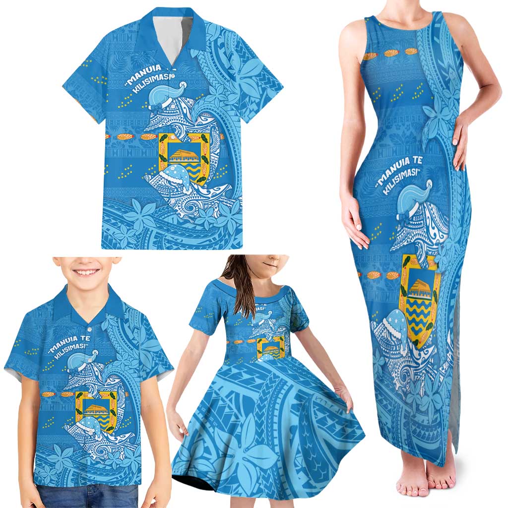 Tuvalu Christmas Family Matching Tank Maxi Dress and Hawaiian Shirt Dolphins Santa Xmas Tribal Waves - Polynesian Pride