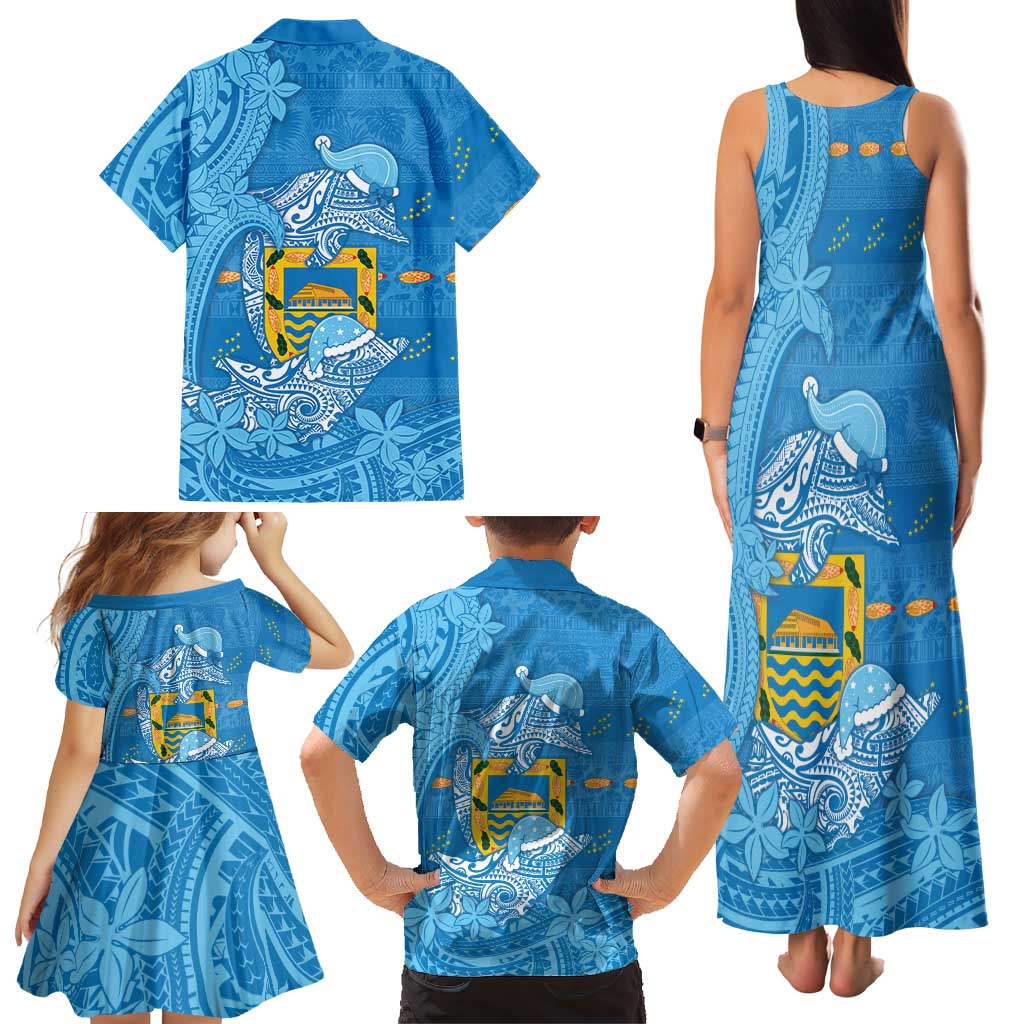 Tuvalu Christmas Family Matching Tank Maxi Dress and Hawaiian Shirt Dolphins Santa Xmas Tribal Waves DT05 - Polynesian Pride
