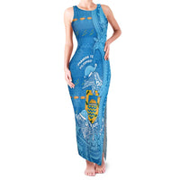 Tuvalu Christmas Family Matching Tank Maxi Dress and Hawaiian Shirt Dolphins Santa Xmas Tribal Waves DT05 Mom's Dress Blue - Polynesian Pride