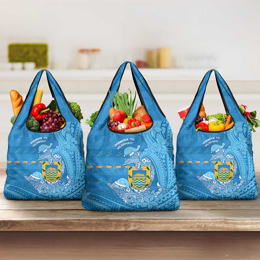 Tuvalu Christmas Grocery Bag Dolphins Santa Xmas Tribal Waves - Polynesian Pride