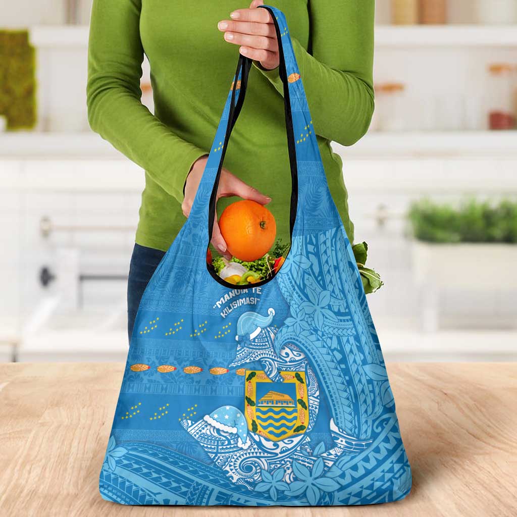 Tuvalu Christmas Grocery Bag Dolphins Santa Xmas Tribal Waves - Polynesian Pride