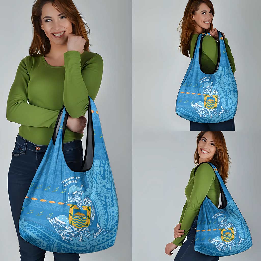 Tuvalu Christmas Grocery Bag Dolphins Santa Xmas Tribal Waves - Polynesian Pride