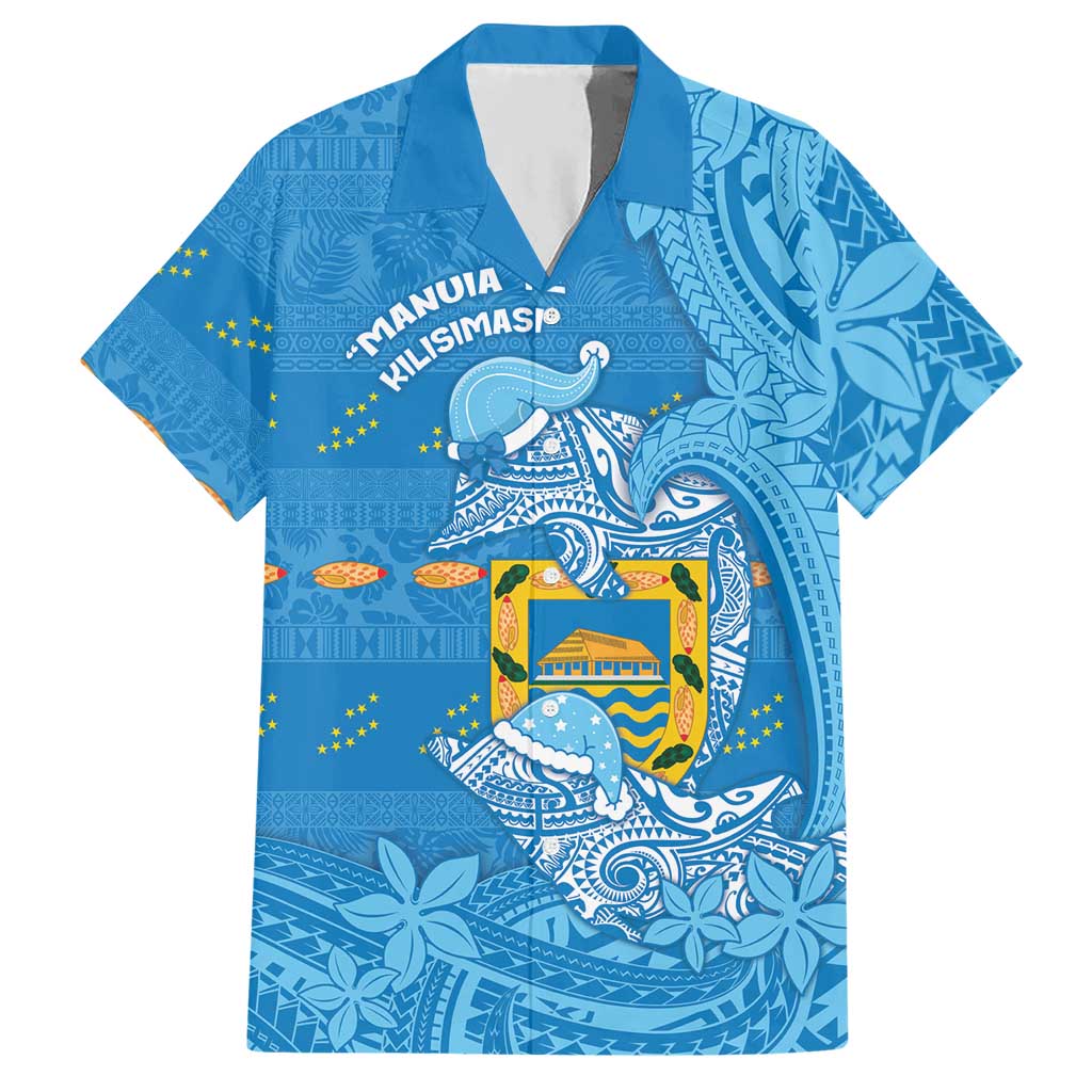 Tuvalu Christmas Hawaiian Shirt Dolphins Santa Xmas Tribal Waves - Polynesian Pride