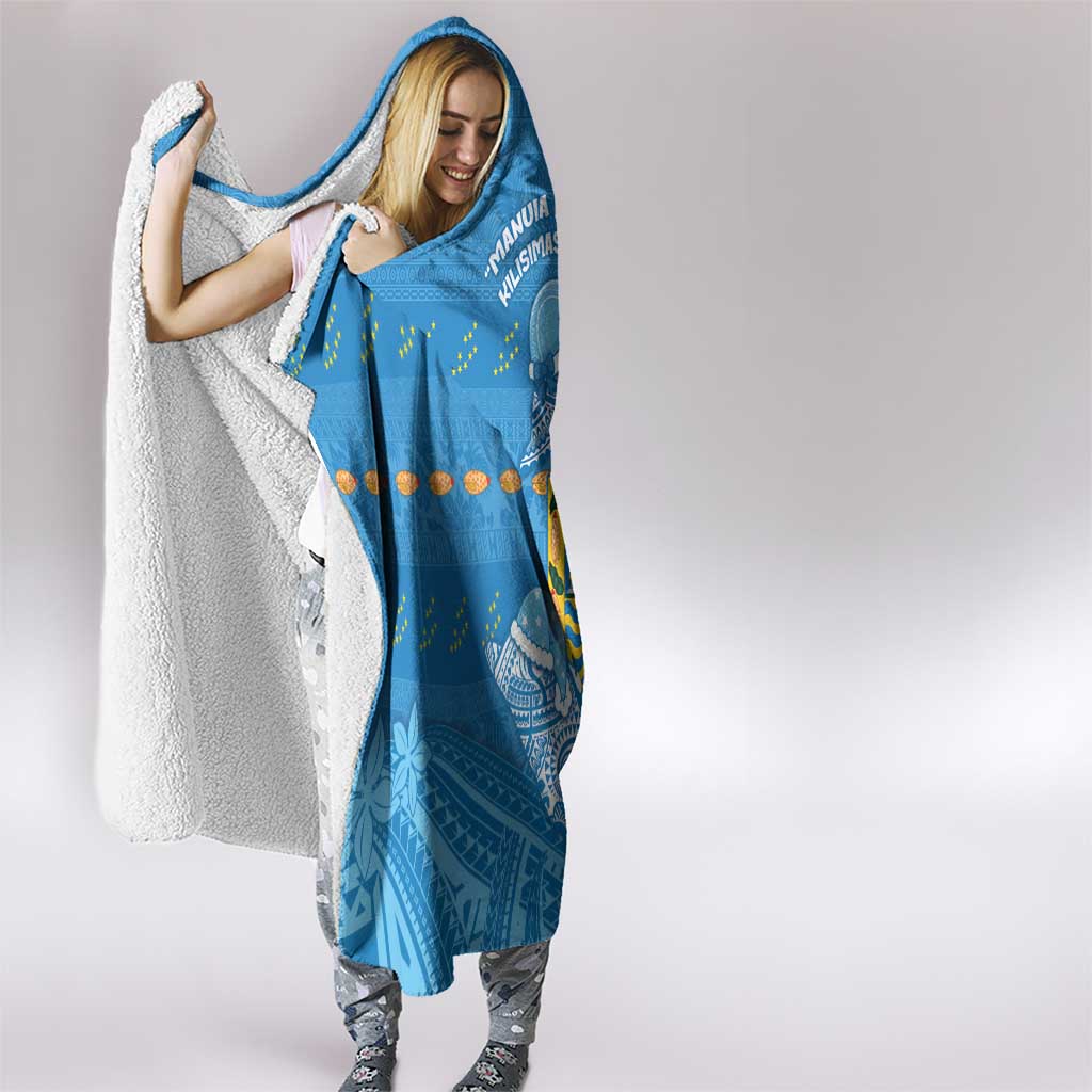 Tuvalu Christmas Hooded Blanket Dolphins Santa Xmas Tribal Waves - Polynesian Pride