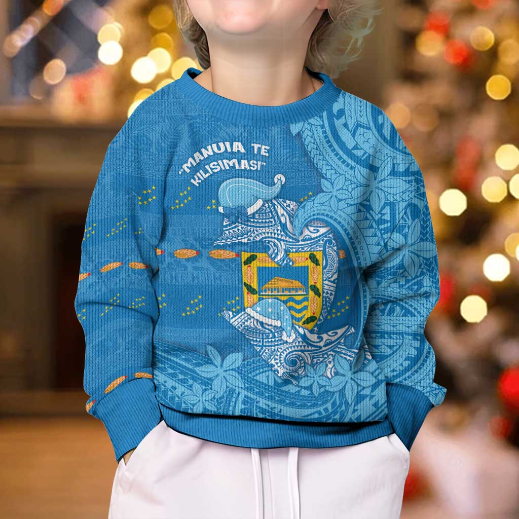 Tuvalu Christmas Kid Ugly Christmas Sweater Dolphins Santa Xmas Tribal Waves - Polynesian Pride