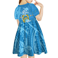 Tuvalu Christmas Kid Short Sleeve Dress Dolphins Santa Xmas Tribal Waves - Polynesian Pride