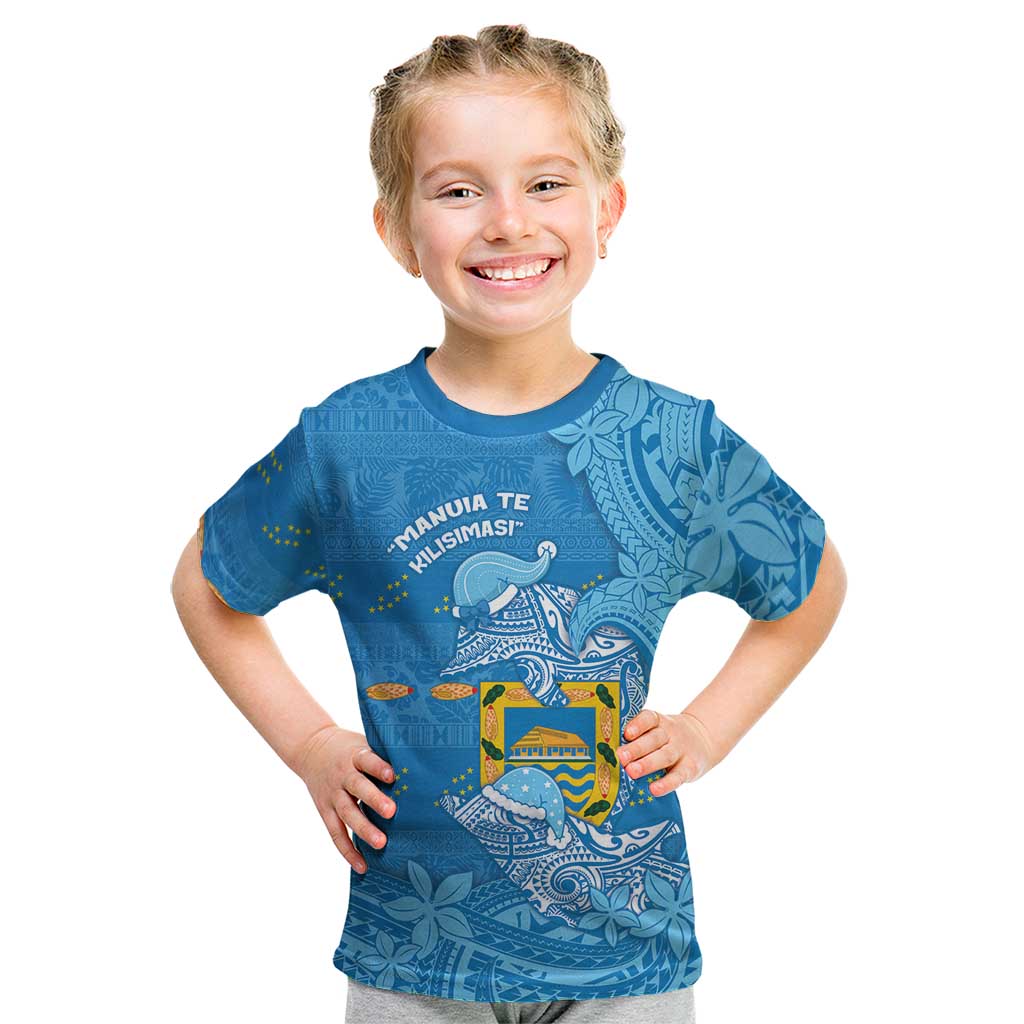 Tuvalu Christmas Kid T Shirt Dolphins Santa Xmas Tribal Waves - Polynesian Pride