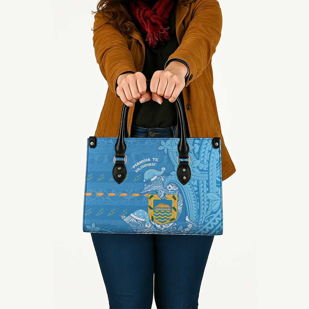 Tuvalu Christmas Leather Bag Dolphins Santa Xmas Tribal Waves - Polynesian Pride