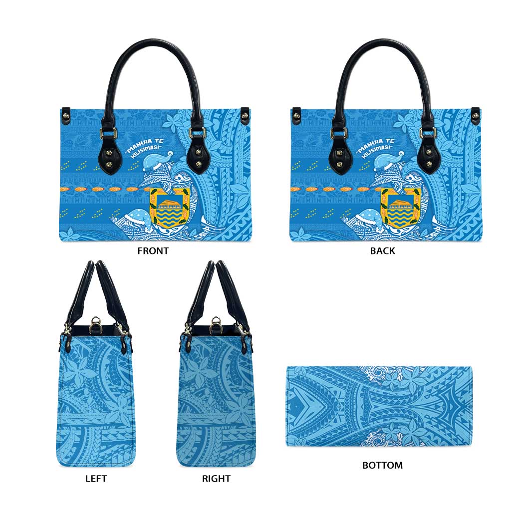 Tuvalu Christmas Leather Bag Dolphins Santa Xmas Tribal Waves - Polynesian Pride