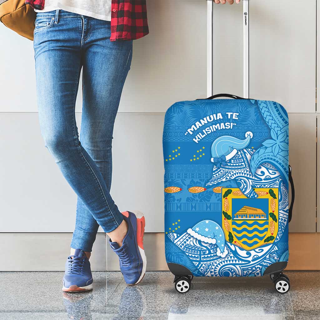 Tuvalu Christmas Luggage Cover Dolphins Santa Xmas Tribal Waves - Polynesian Pride