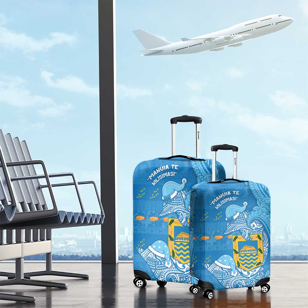 Tuvalu Christmas Luggage Cover Dolphins Santa Xmas Tribal Waves - Polynesian Pride