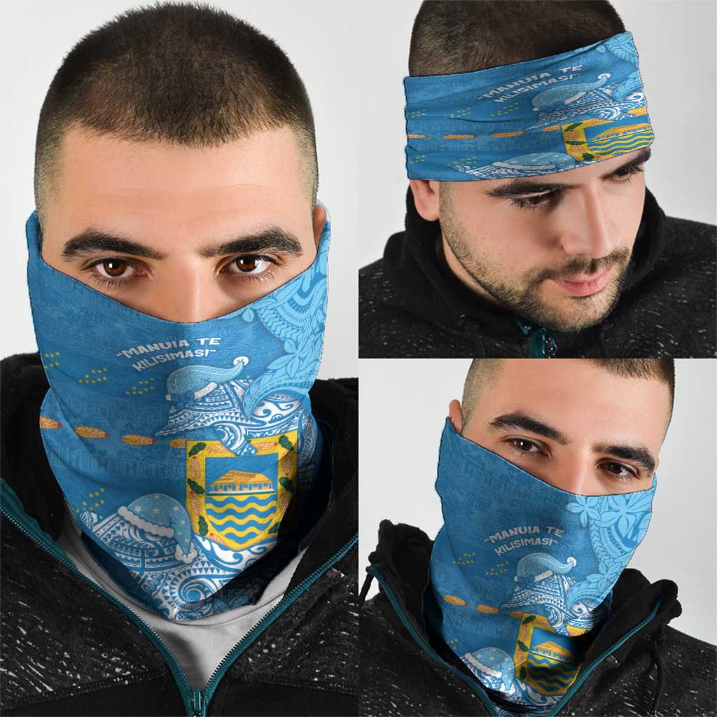 Tuvalu Christmas Neck Gaiter Dolphins Santa Xmas Tribal Waves - Polynesian Pride