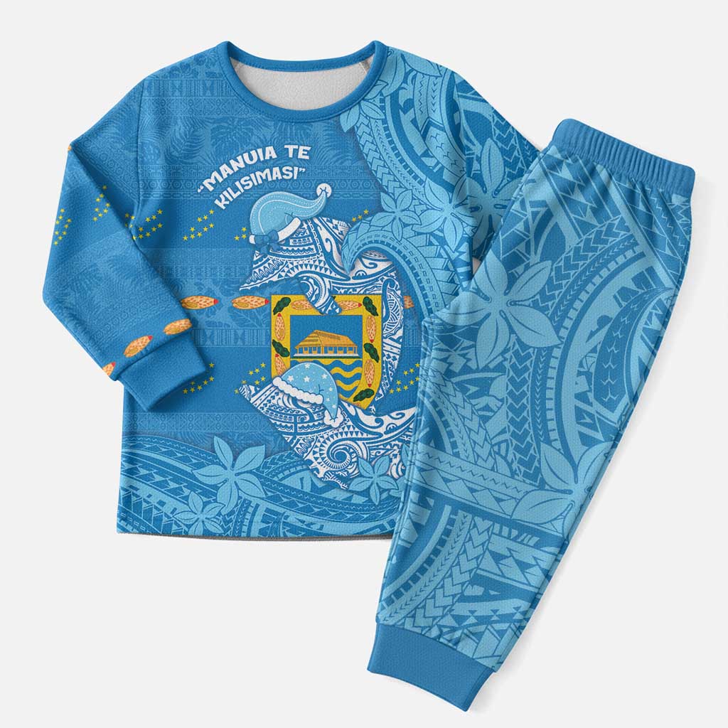 Tuvalu Christmas Pajama Set Dolphins Santa Xmas Tribal Waves - Polynesian Pride