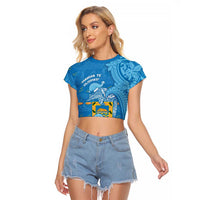 Tuvalu Christmas Raglan Cropped T Shirt Dolphins Santa Xmas Tribal Waves - Polynesian Pride