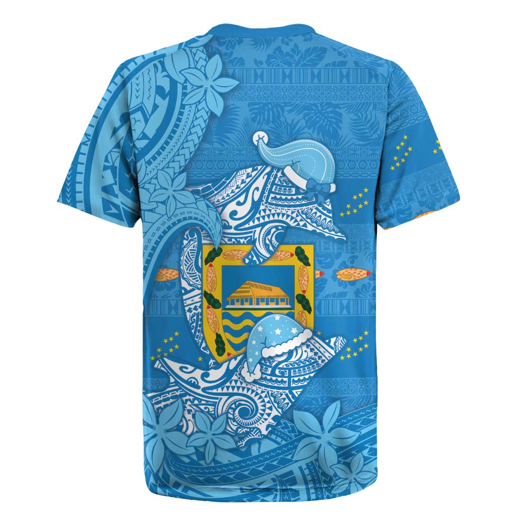 Tuvalu Christmas Rugby Jersey Dolphins Santa Xmas Tribal Waves - Polynesian Pride