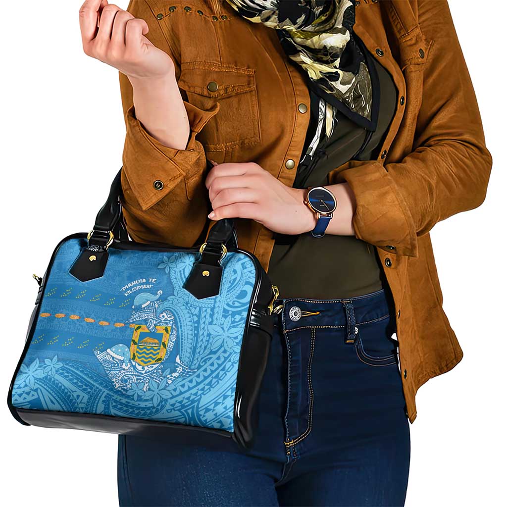 Tuvalu Christmas Shoulder Handbag Dolphins Santa Xmas Tribal Waves - Polynesian Pride