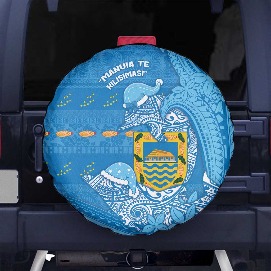 Tuvalu Christmas Spare Tire Cover Dolphins Santa Xmas Tribal Waves - Polynesian Pride