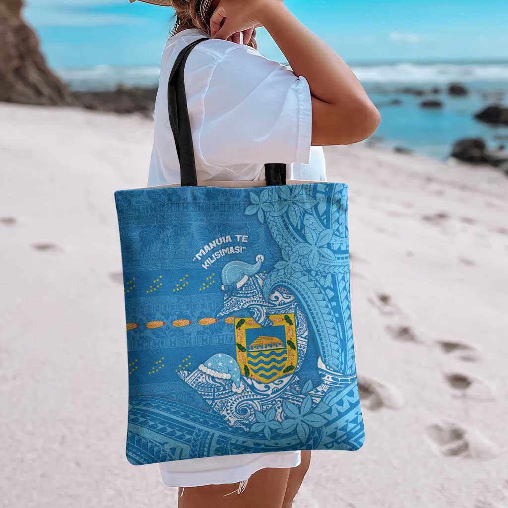Tuvalu Christmas Tote Bag Dolphins Santa Xmas Tribal Waves - Polynesian Pride