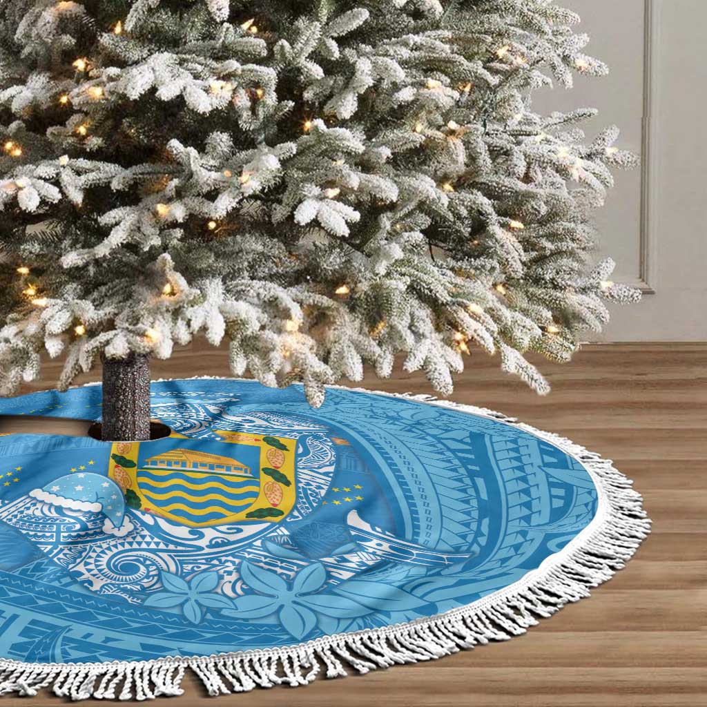 Tuvalu Christmas Tree Skirt Dolphins Santa Xmas Tribal Waves - Polynesian Pride