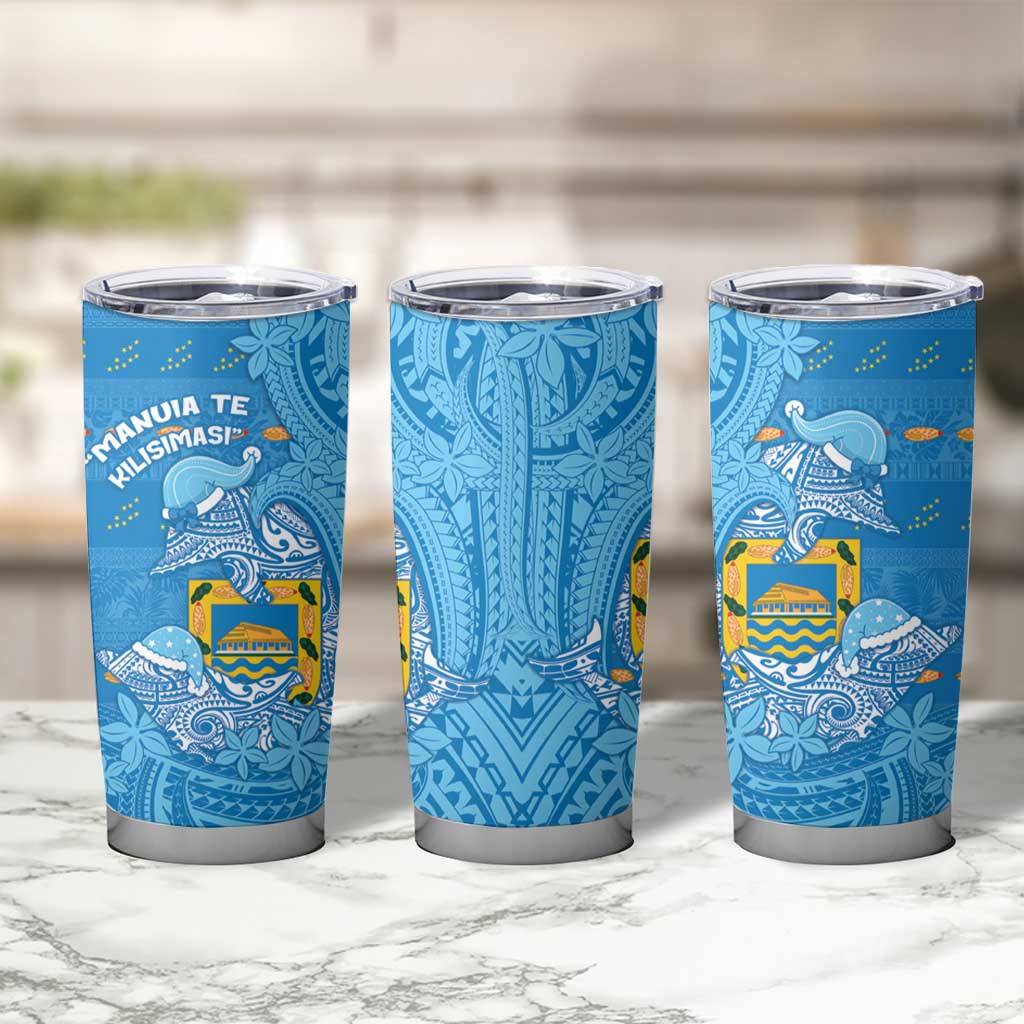 Tuvalu Christmas Tumbler Cup Dolphins Santa Xmas Tribal Waves - Polynesian Pride