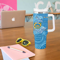 Tuvalu Christmas Tumbler With Handle Dolphins Santa Xmas Tribal Waves - Polynesian Pride