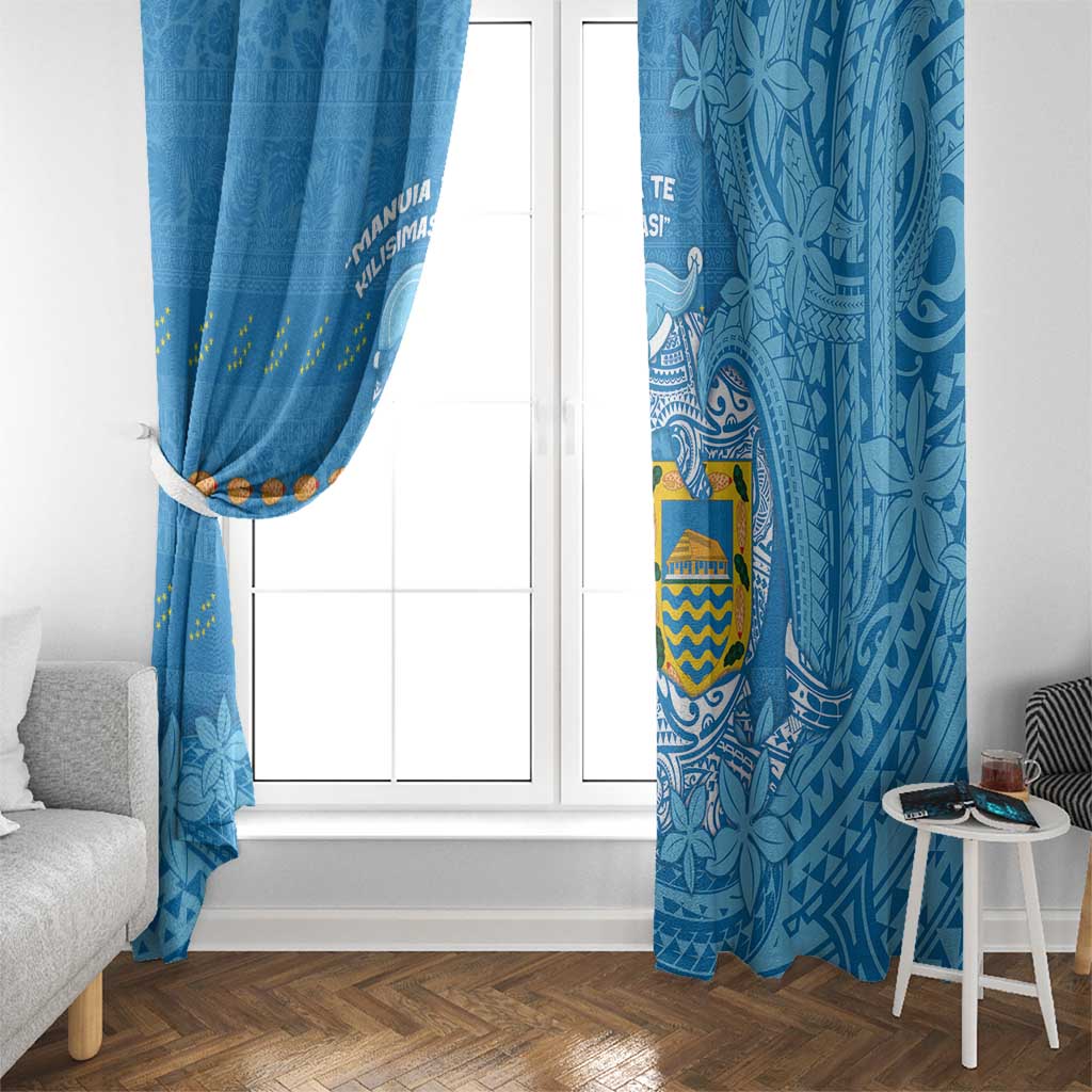 Tuvalu Christmas Window Curtain Dolphins Santa Xmas Tribal Waves - Polynesian Pride