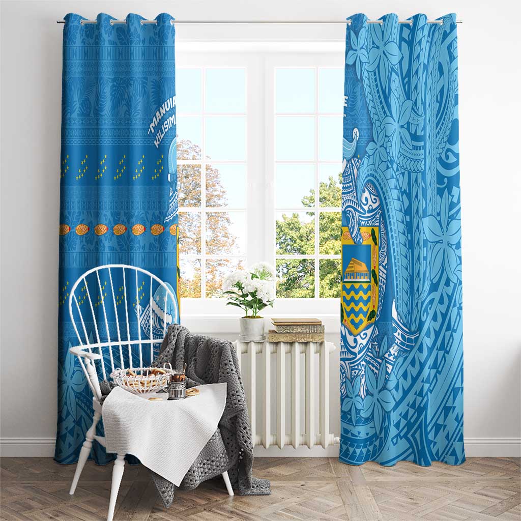 Tuvalu Christmas Window Curtain Dolphins Santa Xmas Tribal Waves - Polynesian Pride