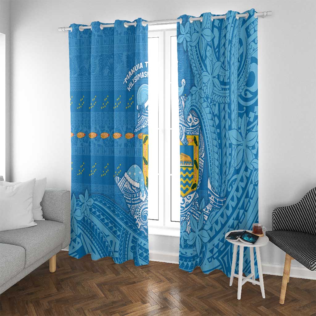 Tuvalu Christmas Window Curtain Dolphins Santa Xmas Tribal Waves - Polynesian Pride