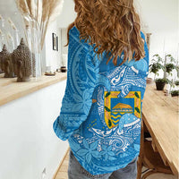 Tuvalu Christmas Women Casual Shirt Dolphins Santa Xmas Tribal Waves - Polynesian Pride