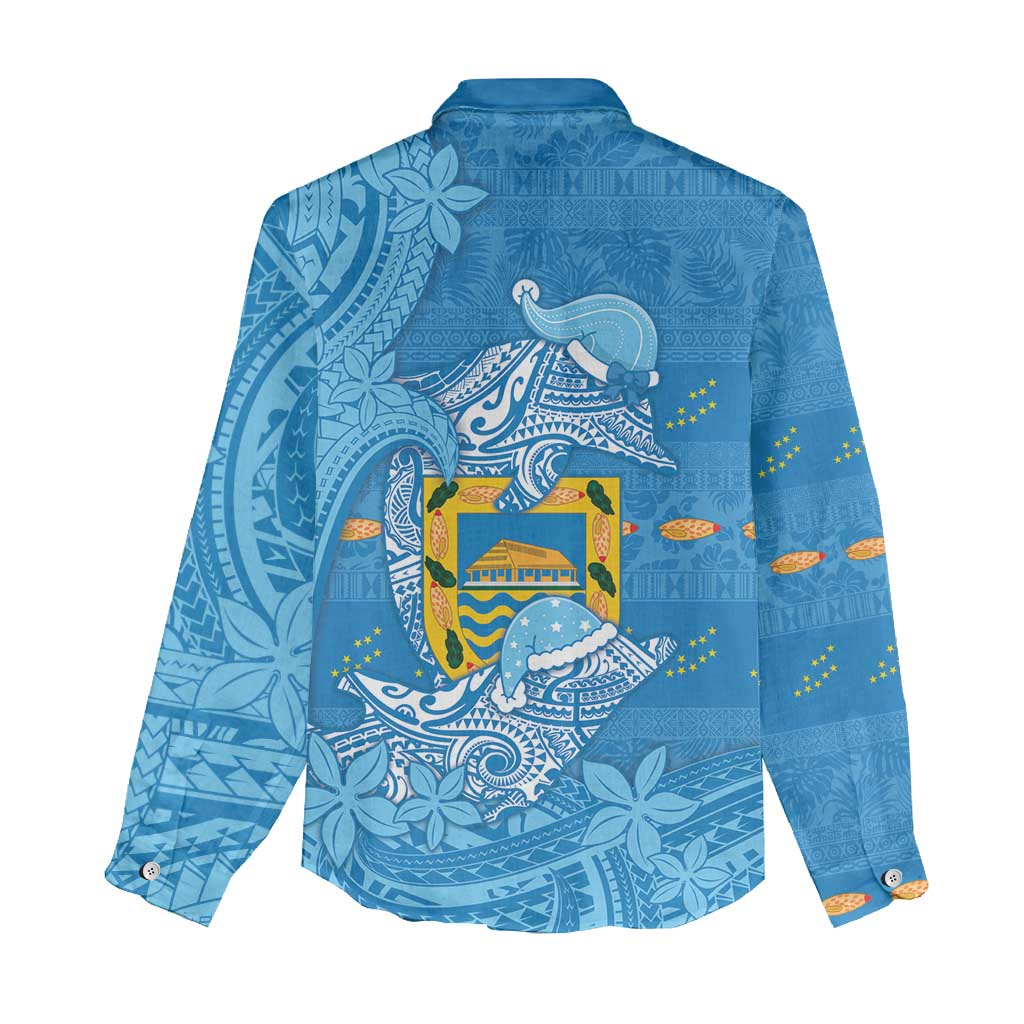 Tuvalu Christmas Women Casual Shirt Dolphins Santa Xmas Tribal Waves - Polynesian Pride