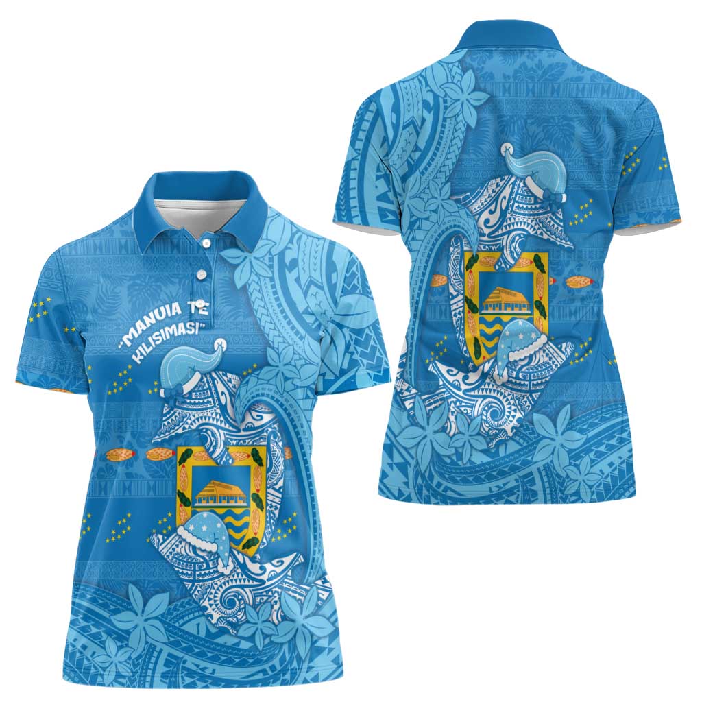 Tuvalu Christmas Women Polo Shirt Dolphins Santa Xmas Tribal Waves - Polynesian Pride