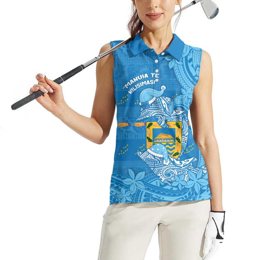 Tuvalu Christmas Women Sleeveless Polo Shirt Dolphins Santa Xmas Tribal Waves - Polynesian Pride
