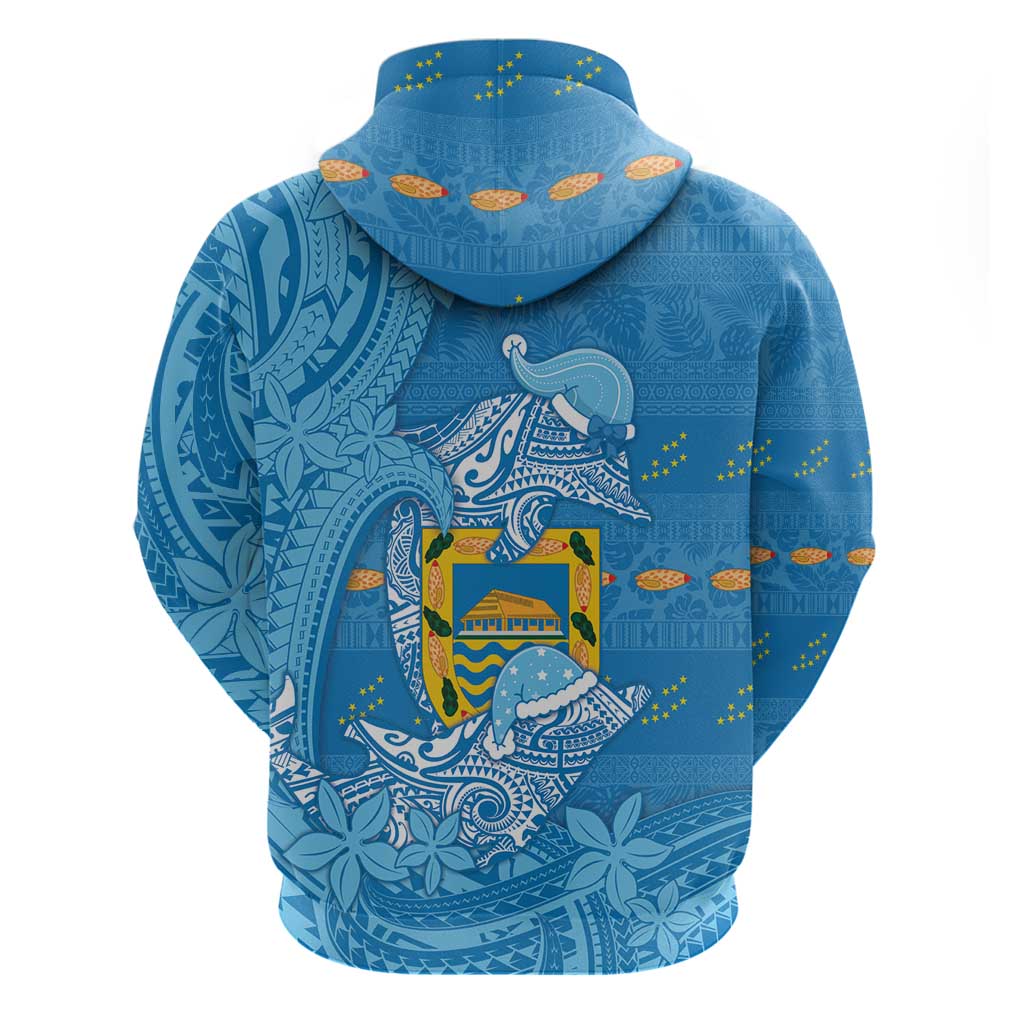 Tuvalu Christmas Zip Hoodie Dolphins Santa Xmas Tribal Waves - Polynesian Pride
