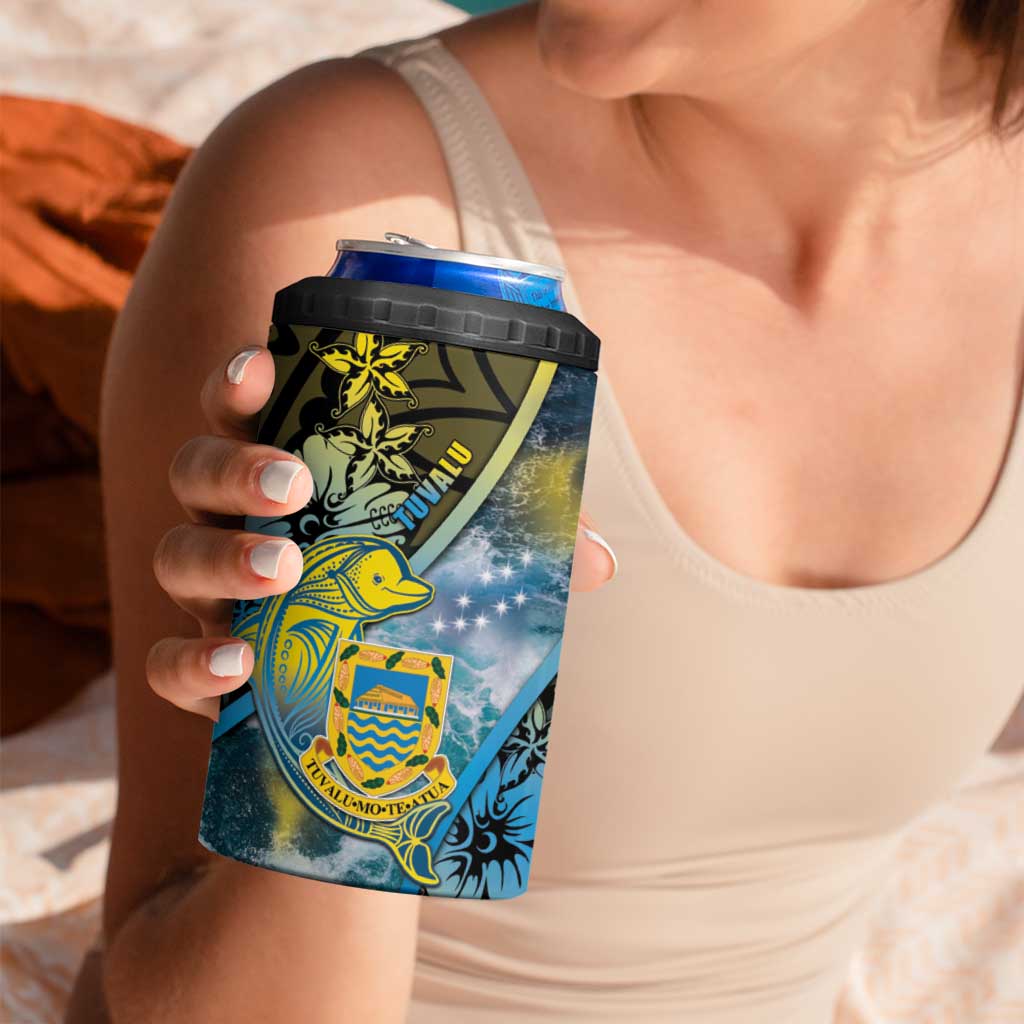 Personalised Tuvalu 4 in 1 Can Cooler Tumbler Dolphin On The Waves
