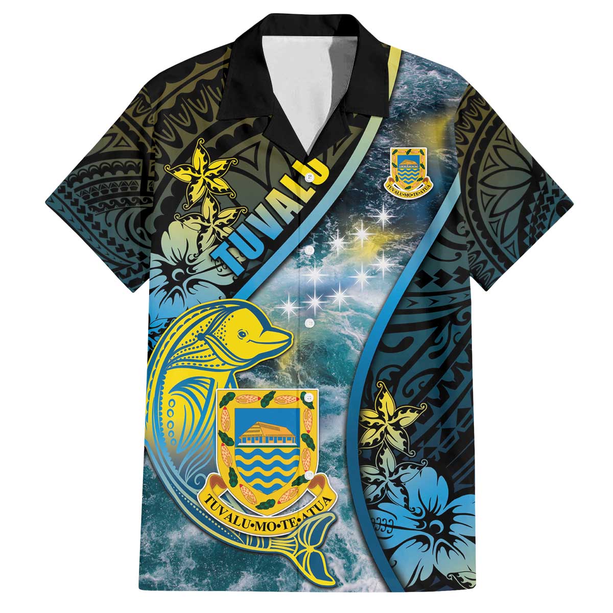Personalised Tuvalu Family Matching Off The Shoulder Long Sleeve Dress and Hawaiian Shirt Dolphin On The Waves