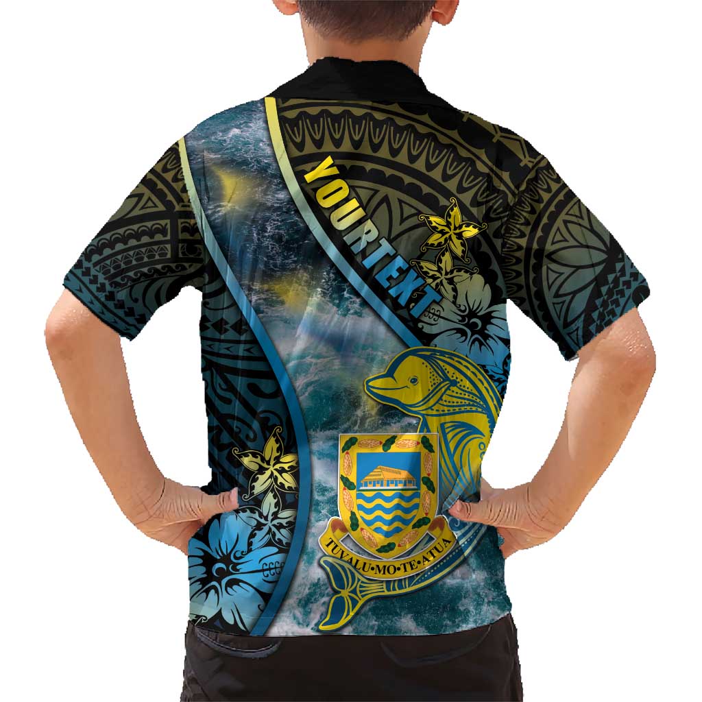 Personalised Tuvalu Family Matching Short Sleeve Bodycon Dress and Hawaiian Shirt Dolphin On The Waves