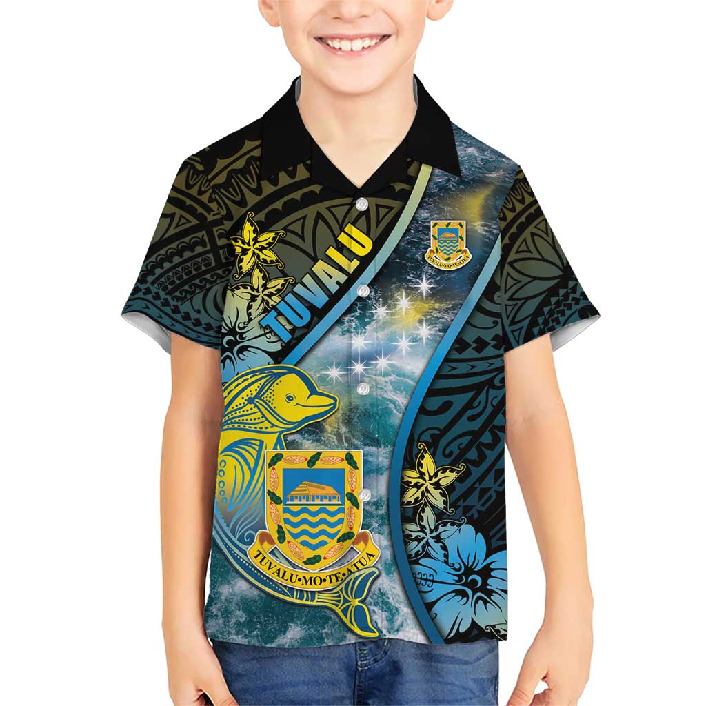 Personalised Tuvalu Family Matching Short Sleeve Bodycon Dress and Hawaiian Shirt Dolphin On The Waves