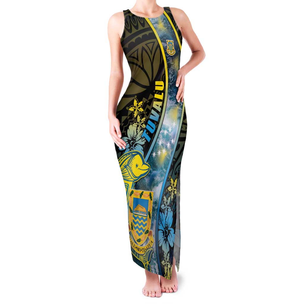 Personalised Tuvalu Family Matching Tank Maxi Dress and Hawaiian Shirt Dolphin On The Waves
