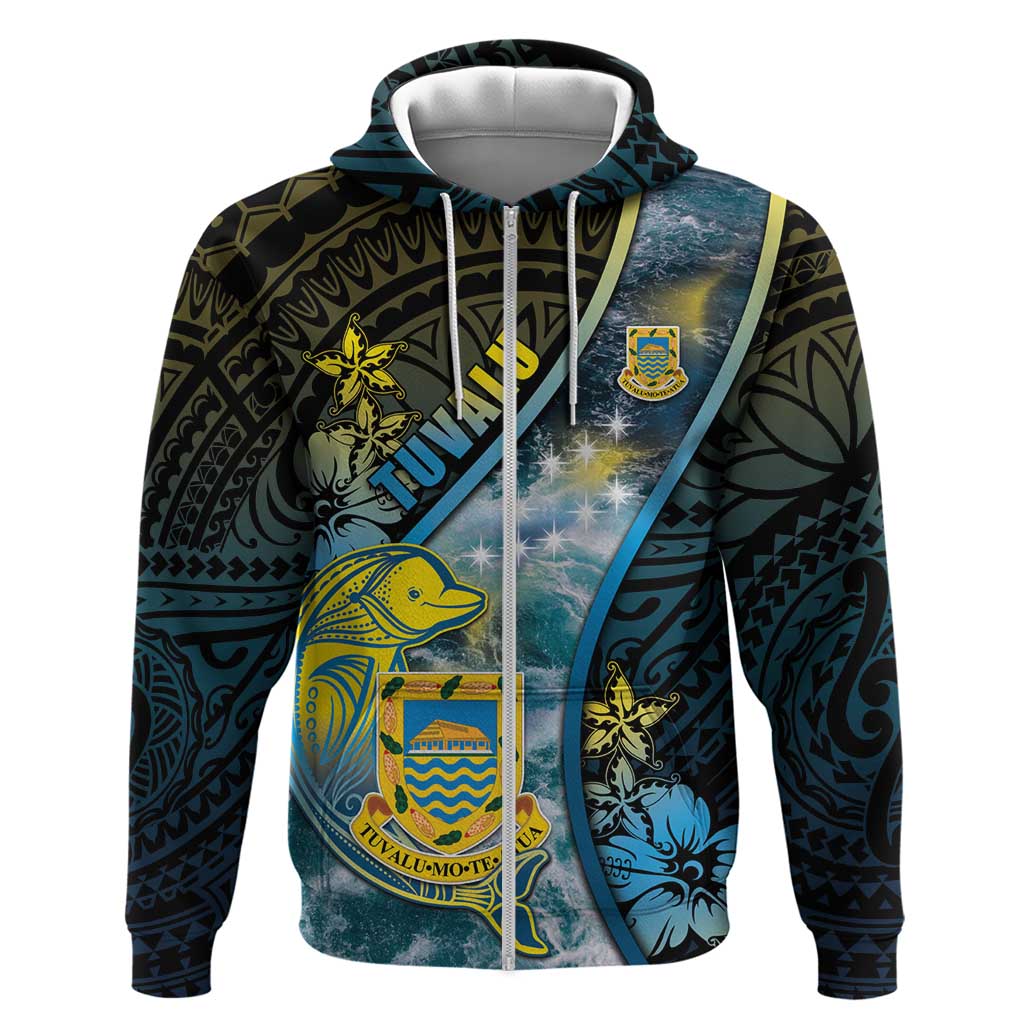 Personalised Tuvalu Hoodie Dolphin On The Waves