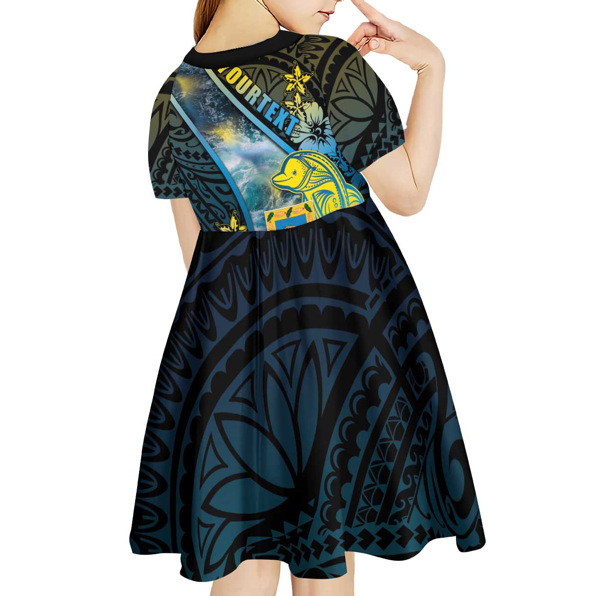 Personalised Tuvalu Kid Short Sleeve Dress Dolphin On The Waves