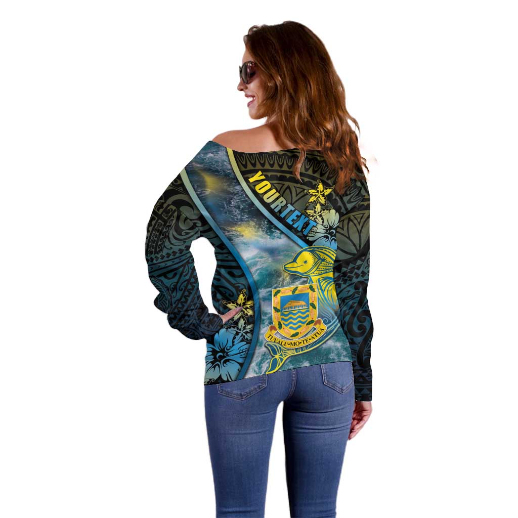 Personalised Tuvalu Off Shoulder Sweater Dolphin On The Waves