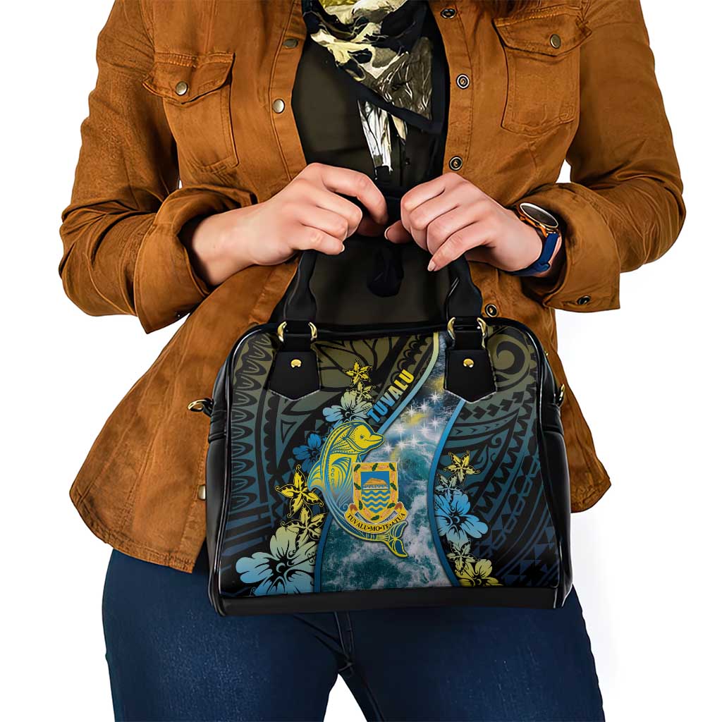 Tuvalu Shoulder Handbag Dolphin On The Waves