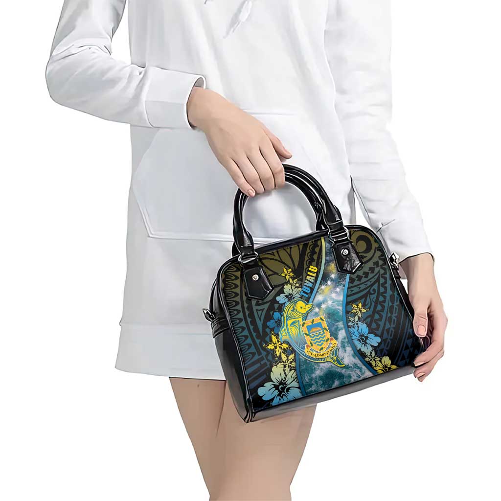 Tuvalu Shoulder Handbag Dolphin On The Waves