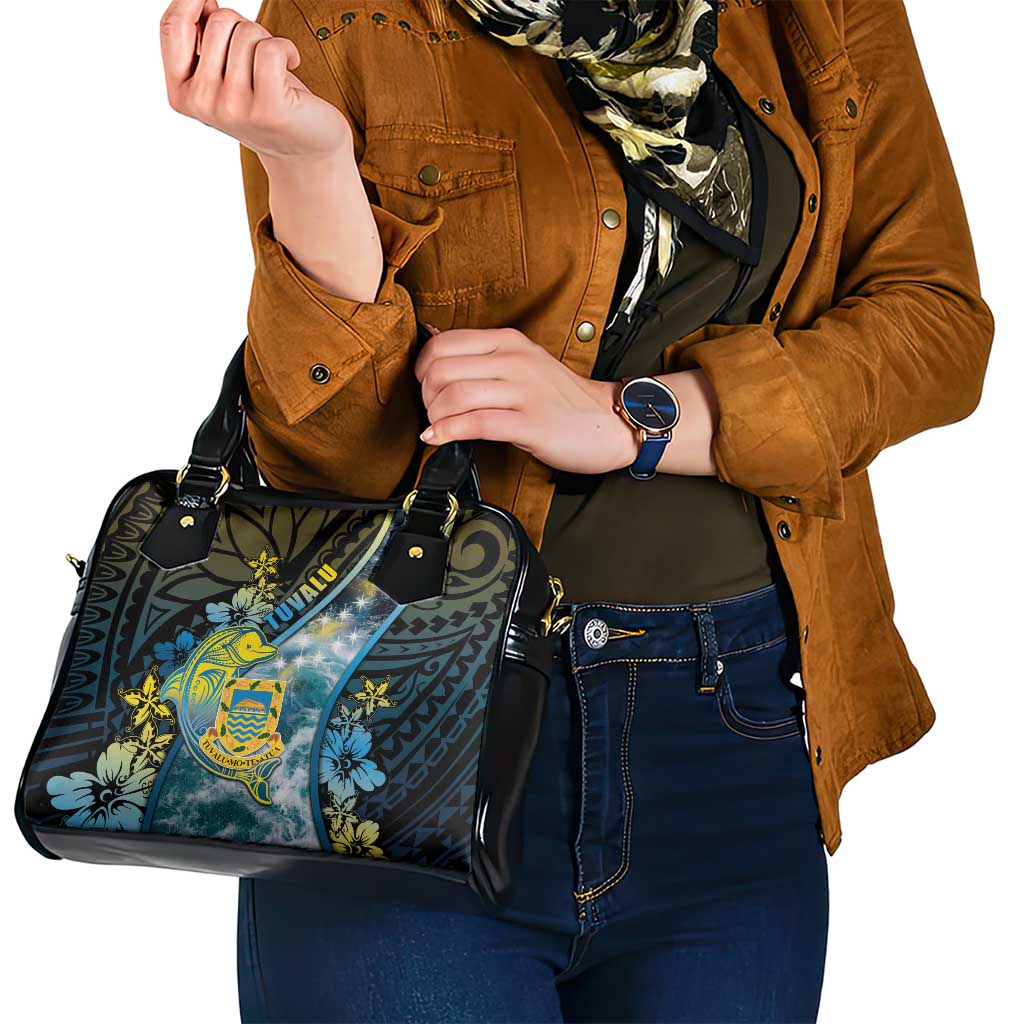 Tuvalu Shoulder Handbag Dolphin On The Waves