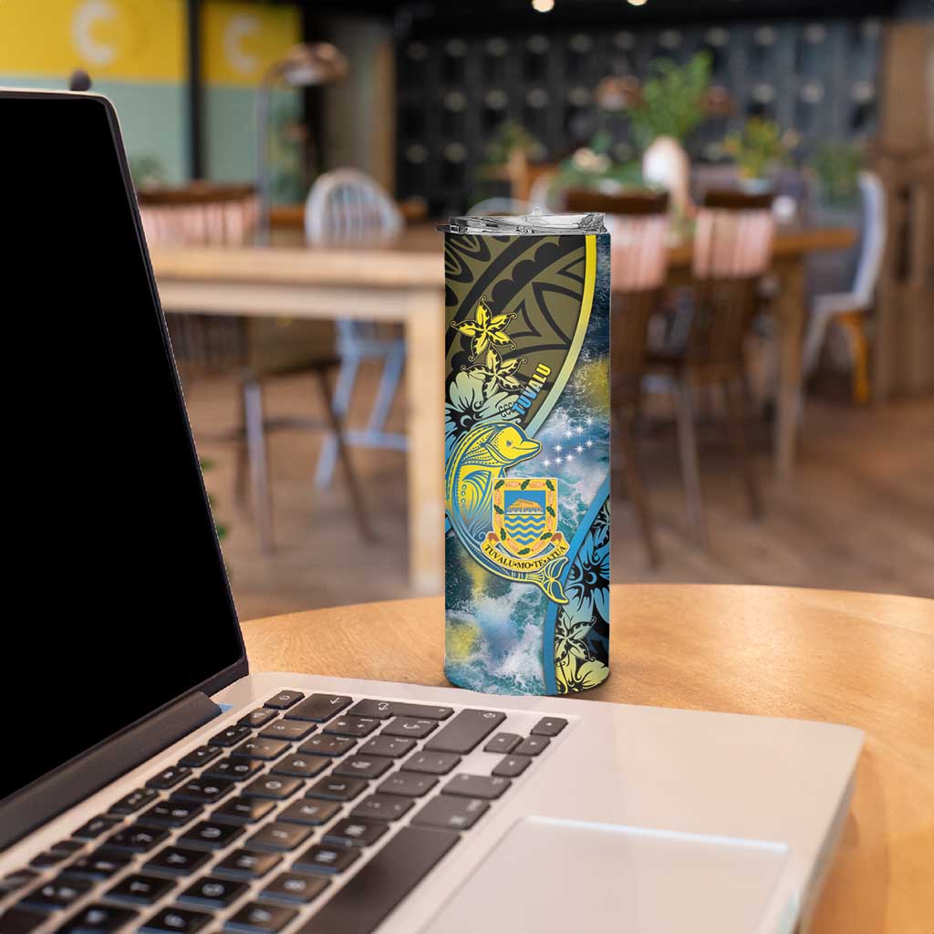 Personalised Tuvalu Skinny Tumbler Dolphin On The Waves