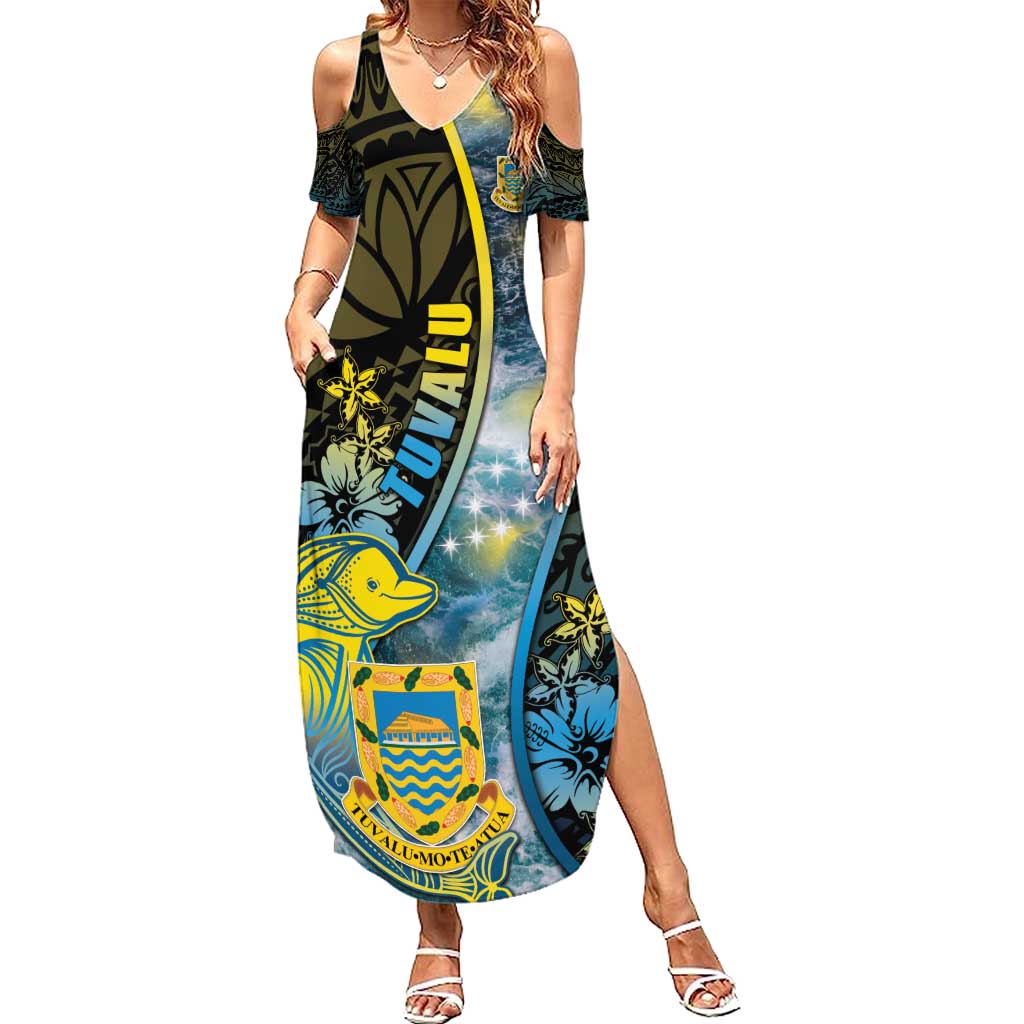 Personalised Tuvalu Summer Maxi Dress Dolphin On The Waves