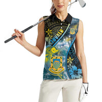 Personalised Tuvalu Women Sleeveless Polo Shirt Dolphin On The Waves