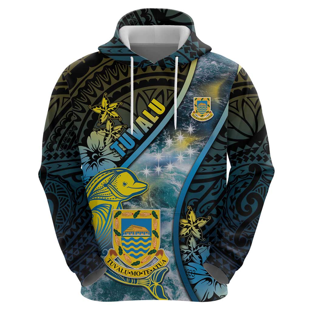 Personalised Tuvalu Zip Hoodie Dolphin On The Waves