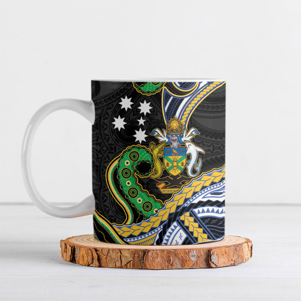 South Sea Islanders And Solomon Islands Ceramic Mug Solomons Coat Of Arms And Southern Cross DT05 Black - Polynesian Pride